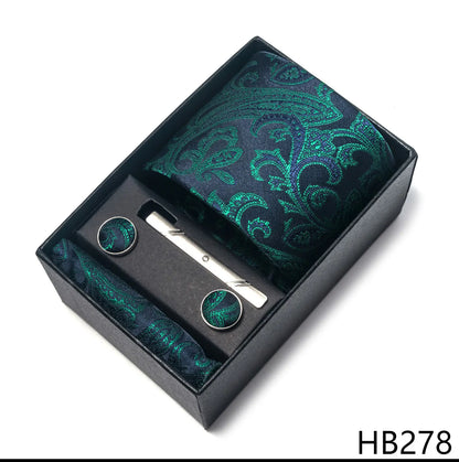 Luxury Brand 8 cm Tie Handkerchief Cufflink Clip Set For Men Wedding Gravata Suit Accessories Holiday Gift Box - BOC-WEAR