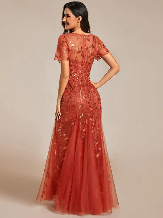 Sequin High Slit Evening Gown