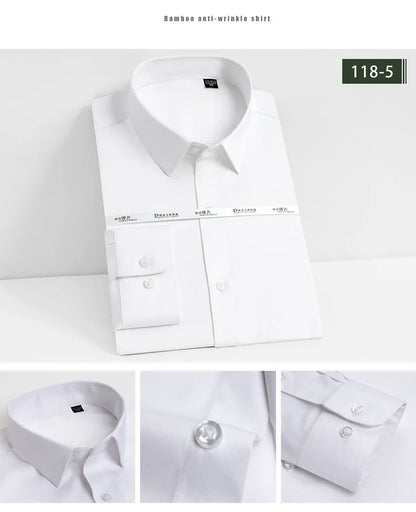 Men's white shirt long sleeved wedding business non ironing formal wear professional workwear casual wrinkle resistant shirt - BOC-WEAR
