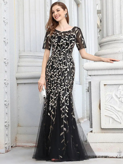 Sequin High Slit Evening Gown