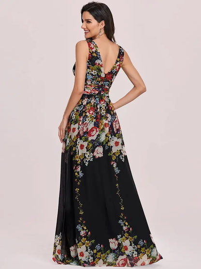 Double V-Neck Chiffon Maxi Prom Dress