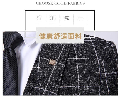 Suit Fashion Business Casual Gentleman Men's Italian Style Elegant Plaid Slim-Fit Formal 3-Piece Suit