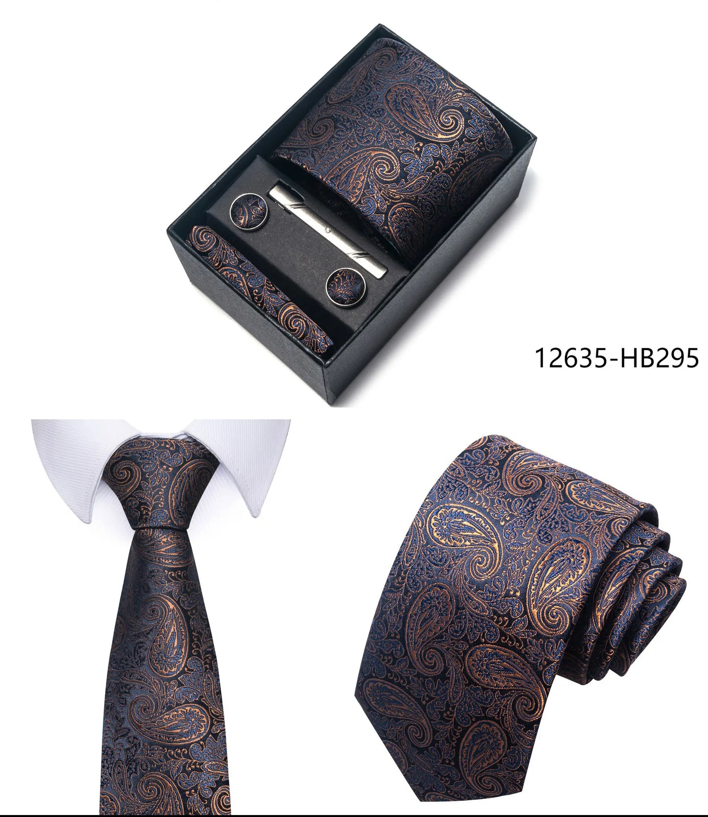 Premium Men's Tie Gift Set - 8cm Silk Necktie with Pocket Square, Cufflinks & Tie Clip - BOC-WEAR