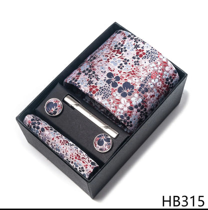 Premium Men's Tie Gift Set - 8cm Silk Necktie with Pocket Square, Cufflinks & Tie Clip - BOC-WEAR