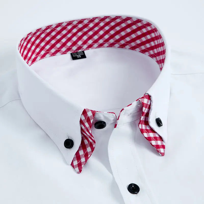 Mens Dress Shirt Long Sleeve Non Iron Fashion Double Layer Business Formal Regular Fit Office Camisa Social Solid Button Shirts - BOC-WEAR