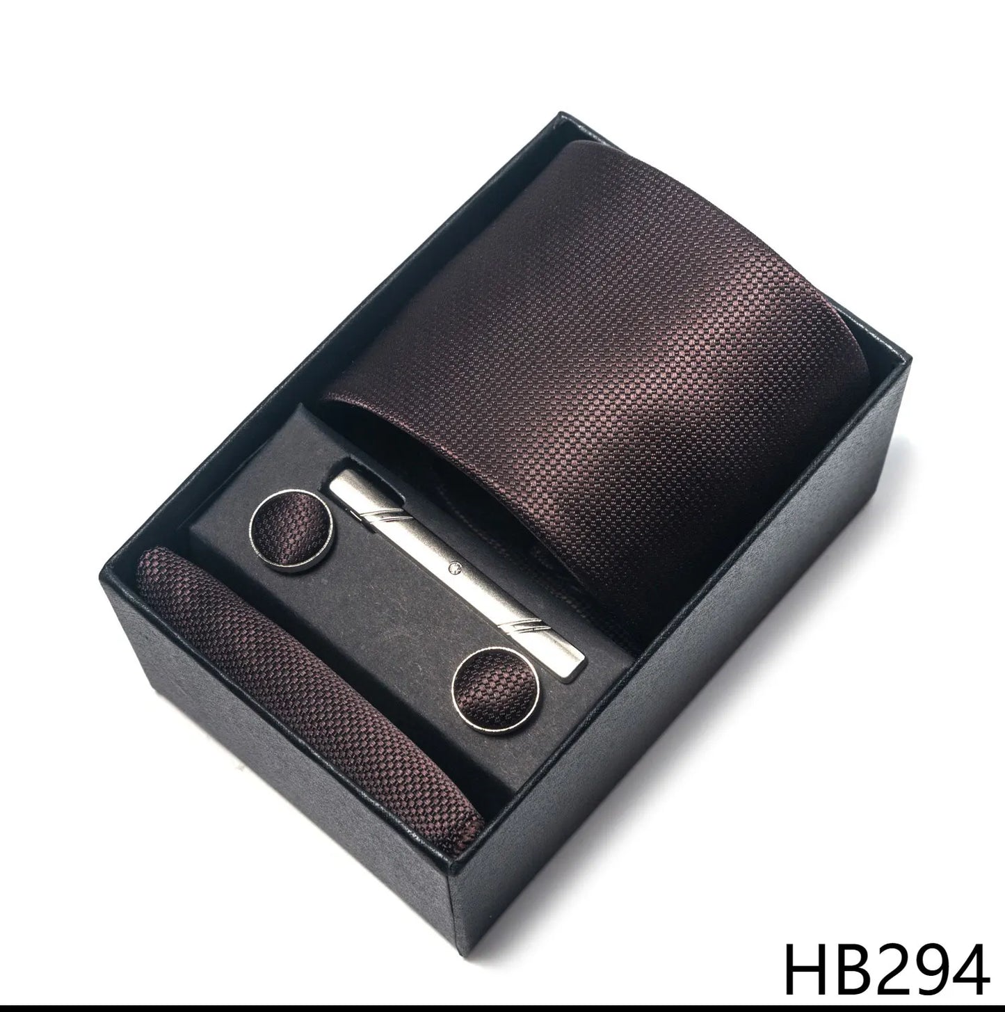 Premium Men's Tie Gift Set - 8cm Silk Necktie with Pocket Square, Cufflinks & Tie Clip - BOC-WEAR