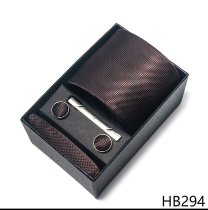 Premium Men's Tie Gift Set - 8cm Silk Necktie with Pocket Square, Cufflinks & Tie Clip - BOC-WEAR