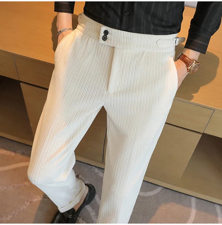 2024 New Light Luxury Chenille Neapolitan High Waist  Casual Pants for Men , Premium Feeling Slim Fit  Mens Dress Pants,pantalon