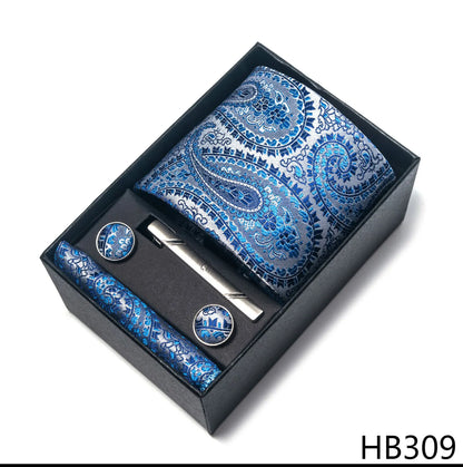 Premium Men's Tie Gift Set - 8cm Silk Necktie with Pocket Square, Cufflinks & Tie Clip - BOC-WEAR