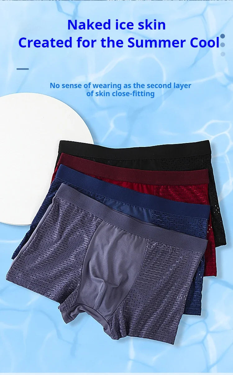 BOC-WEAR Men's Ice Silk Boxers - 4-Pack Mesh Breathable Underwear - BOC-WEAR