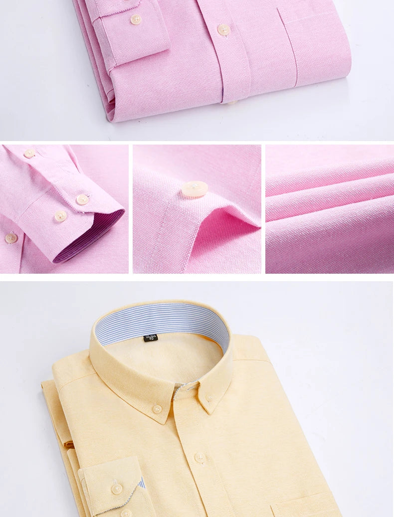 Men's long sleeve shirt Oxford woven casual non-ironing spring summer autumn slim top comfortable trend fashion with white shirt - BOC-WEAR