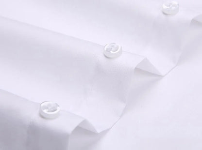 Men Shirt Long Sleeve Solid Basic Formal Dress Shirts Comfortable Business Social Standard-fit Easy-care Office White Shirt 5XL - BOC-WEAR