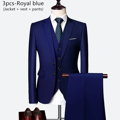Luxury 3 piece men's wedding suit fashion men's slim solid color business office suit sets large size men Blazer+ pants + vest - BOC-WEAR