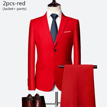 Luxury 3 piece men's wedding suit fashion men's slim solid color business office suit sets large size men Blazer+ pants + vest - BOC-WEAR