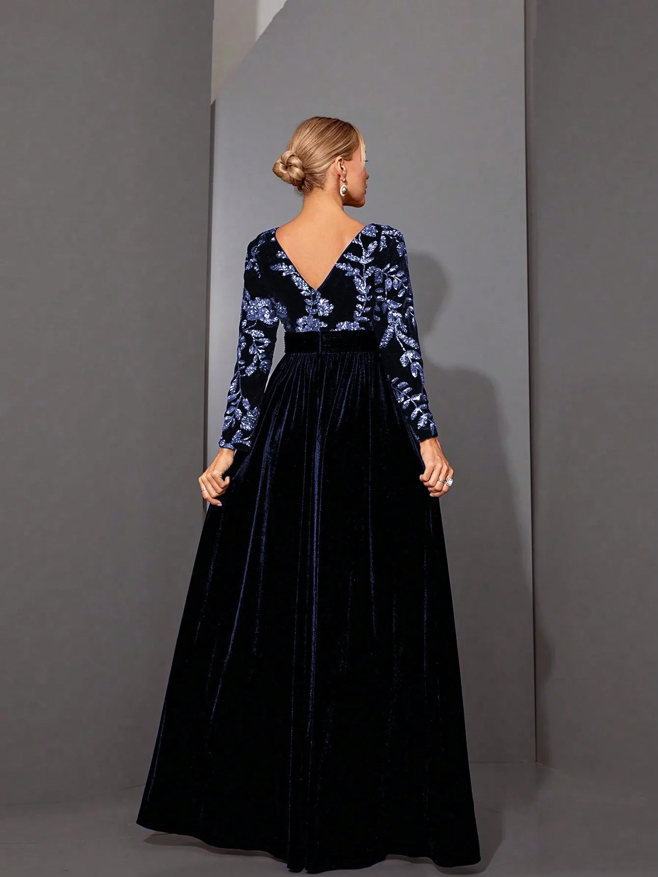 Sequin Velvet Long Sleeve Maxi Dress