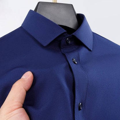 New Anti-Wrinkle Men's Shirts Long Sleeve For Men Slim Fit Stretch Camisa Social Business Formal Blouse White Office Shirt S-5XL - BOC-WEAR