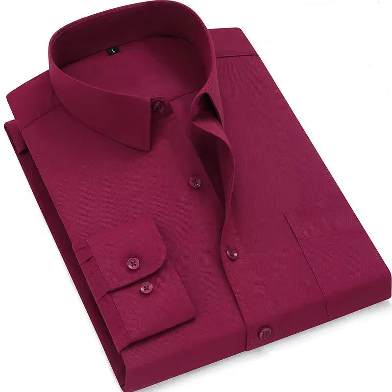 Mens Fashion Long Sleeve Shirts Cotton Spring Autumn Slim Fit White Blue Black Smart Male Casual Shirt Solid Clothing KOACUS - BOC-WEAR