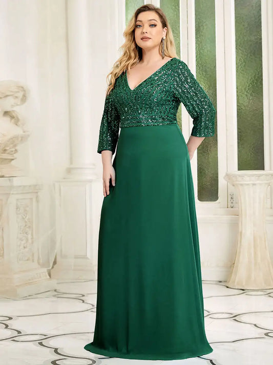 Plus Size Sequin A-Line Prom Dress