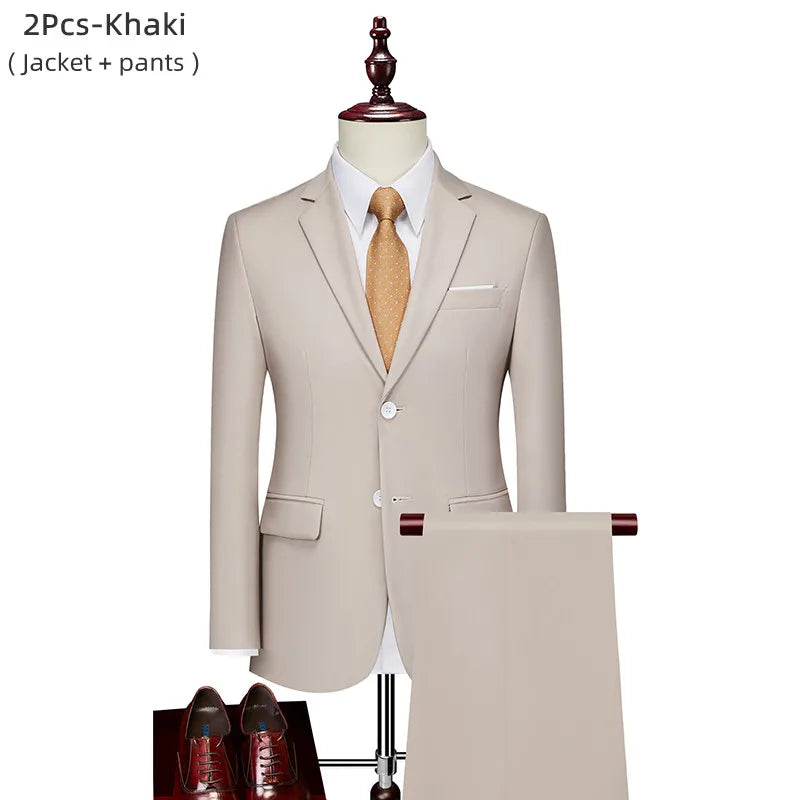 Luxury 3 piece men's wedding suit fashion men's slim solid color business office suit sets large size men Blazer+ pants + vest - BOC-WEAR