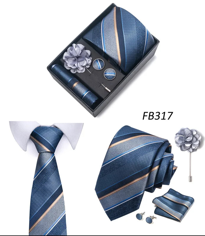 New Designer Blue Red Green Paisley Ties For Men Wedding Party Neck Tie Luxury Tie Pocket Square Cufllink Brooch Set - BOC-WEAR