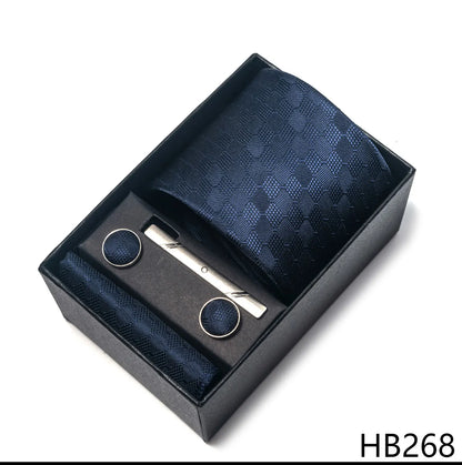 Luxury Brand 8 cm Tie Handkerchief Cufflink Clip Set For Men Wedding Gravata Suit Accessories Holiday Gift Box - BOC-WEAR