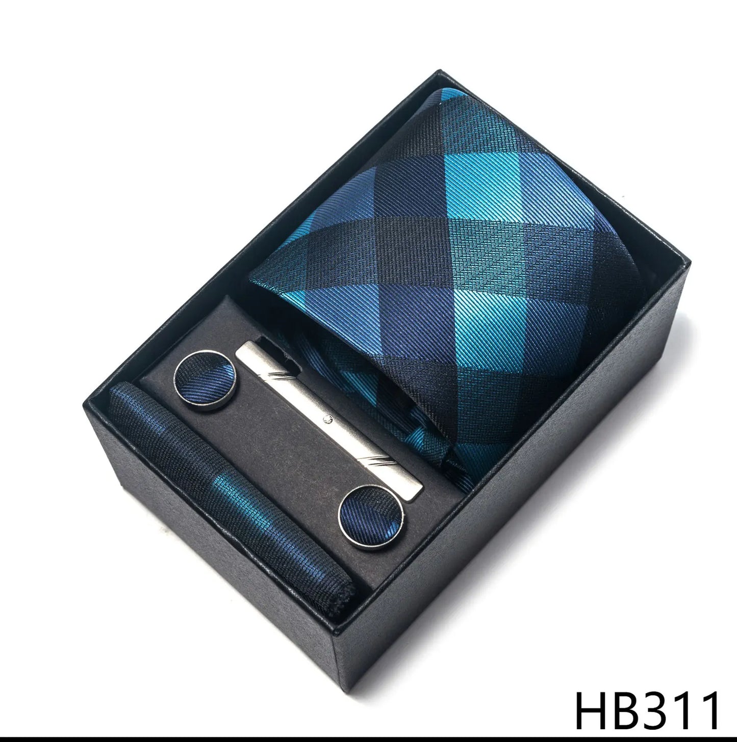 Premium Men's Tie Gift Set - 8cm Silk Necktie with Pocket Square, Cufflinks & Tie Clip - BOC-WEAR