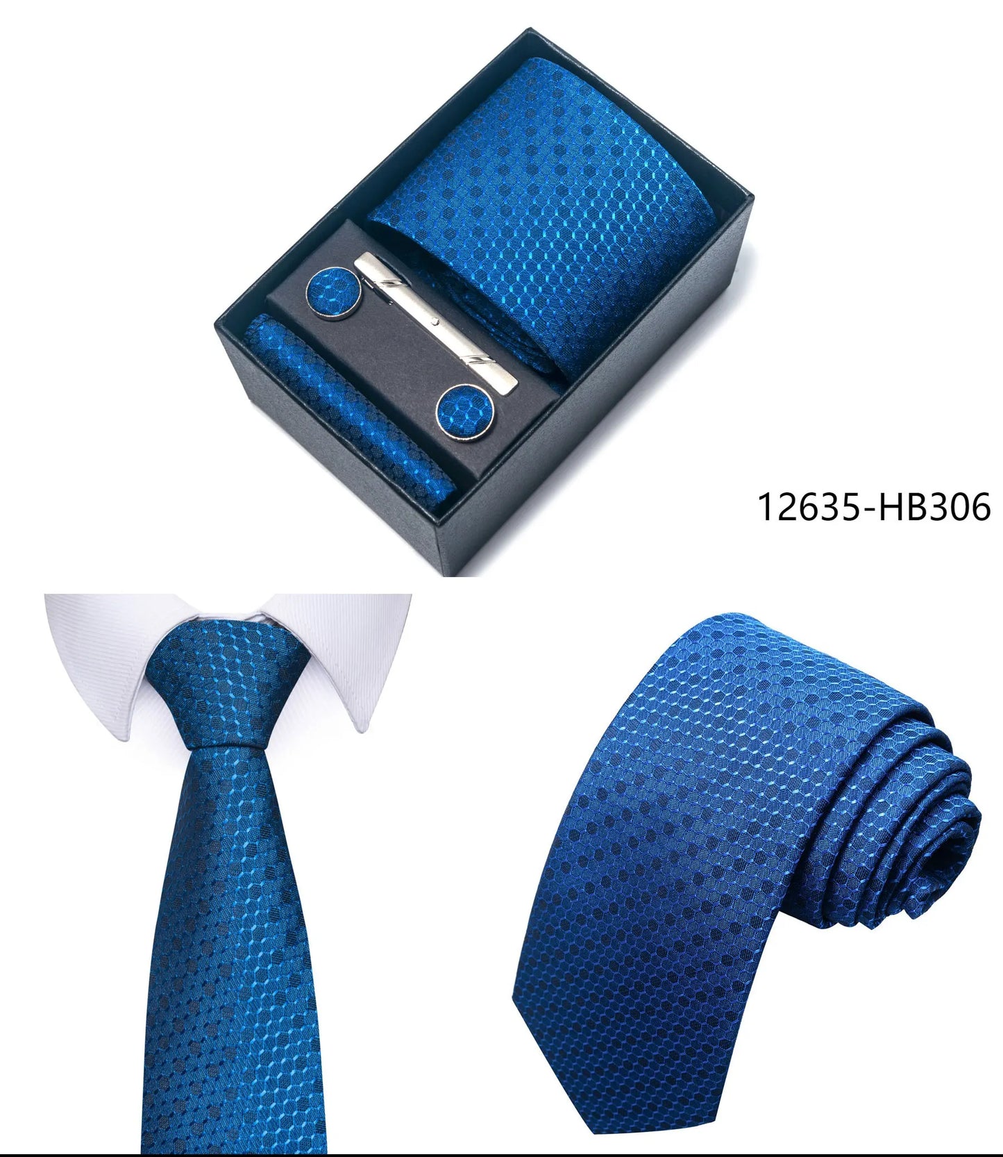 Premium Men's Tie Gift Set - 8cm Silk Necktie with Pocket Square, Cufflinks & Tie Clip - BOC-WEAR