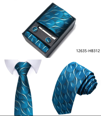 Premium Men's Tie Gift Set - 8cm Silk Necktie with Pocket Square, Cufflinks & Tie Clip - BOC-WEAR