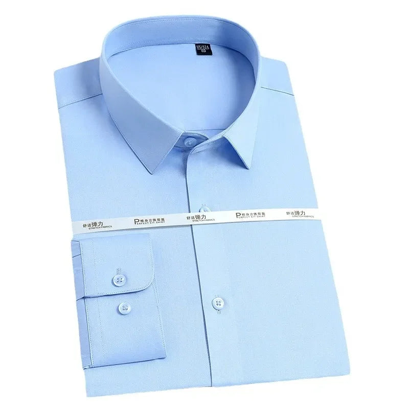 Men's white shirt long sleeved wedding business non ironing formal wear professional workwear casual wrinkle resistant shirt - BOC-WEAR