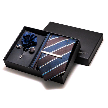 Navy blue Silk Necktie Paisley Floral Mens Tie Pocket Square Cufflinks Set Quality Business Wedding Birthday Gift Box Gravatas - BOC-WEAR