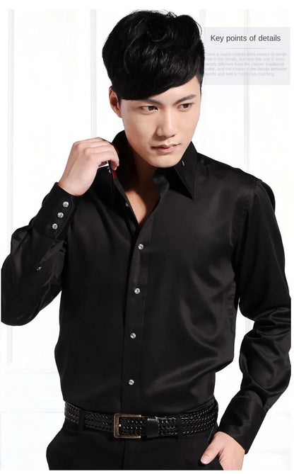 Premium Quality White Shirts for Men - Non-iron Wrinkle Resistant Dress Shirt Long Sleeve New Solid Male Clothing Black Navy - BOC-WEAR