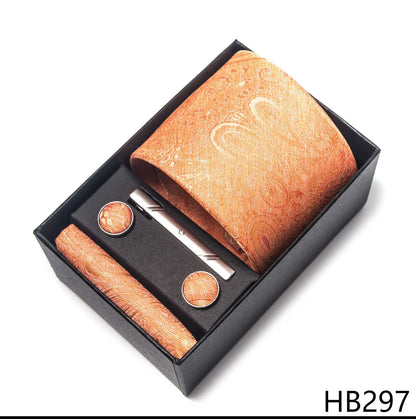 Premium Men's Tie Gift Set - 8cm Silk Necktie with Pocket Square, Cufflinks & Tie Clip - BOC-WEAR