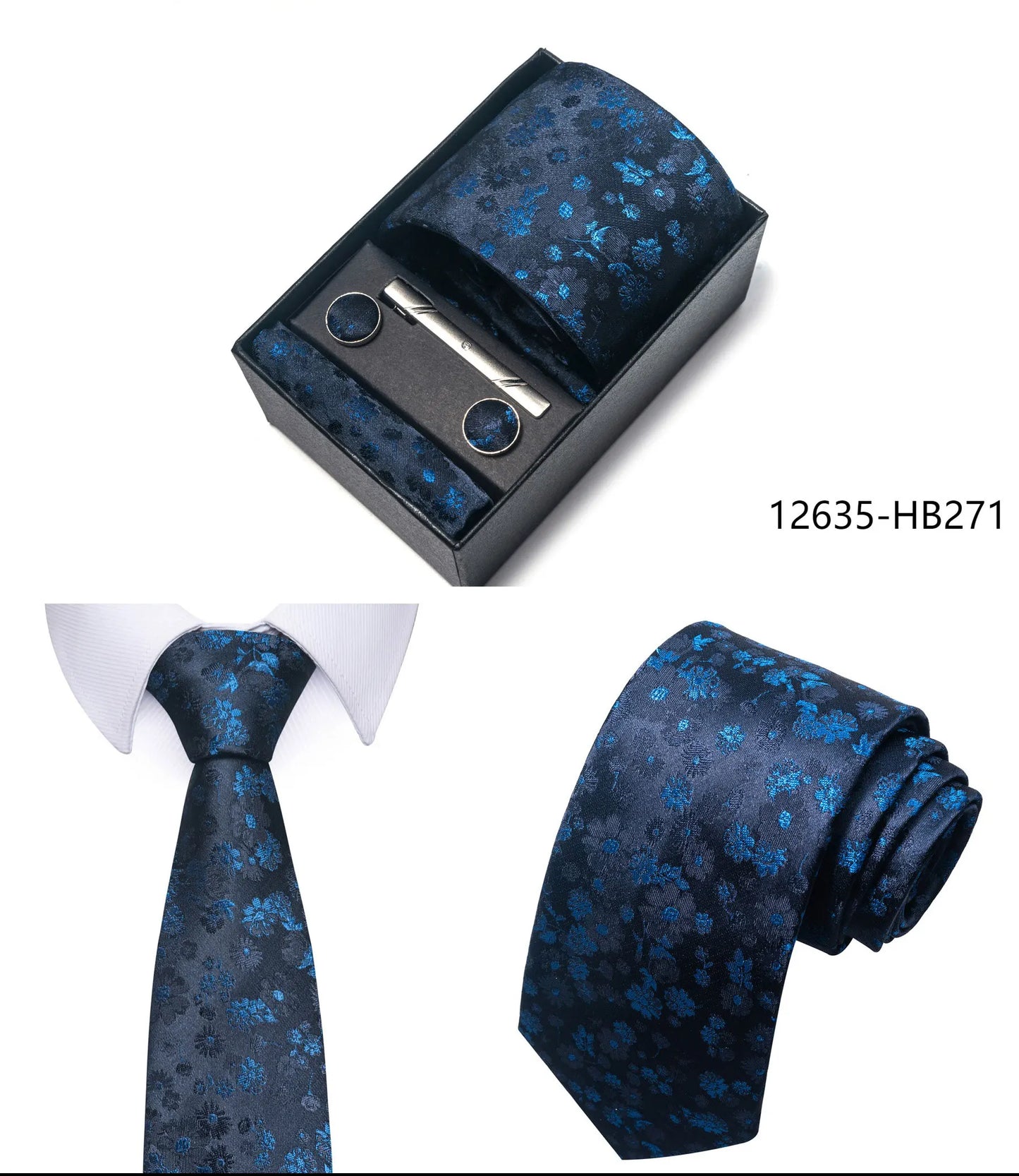 Luxury Brand 8 cm Tie Handkerchief Cufflink Clip Set For Men Wedding Gravata Suit Accessories Holiday Gift Box - BOC-WEAR