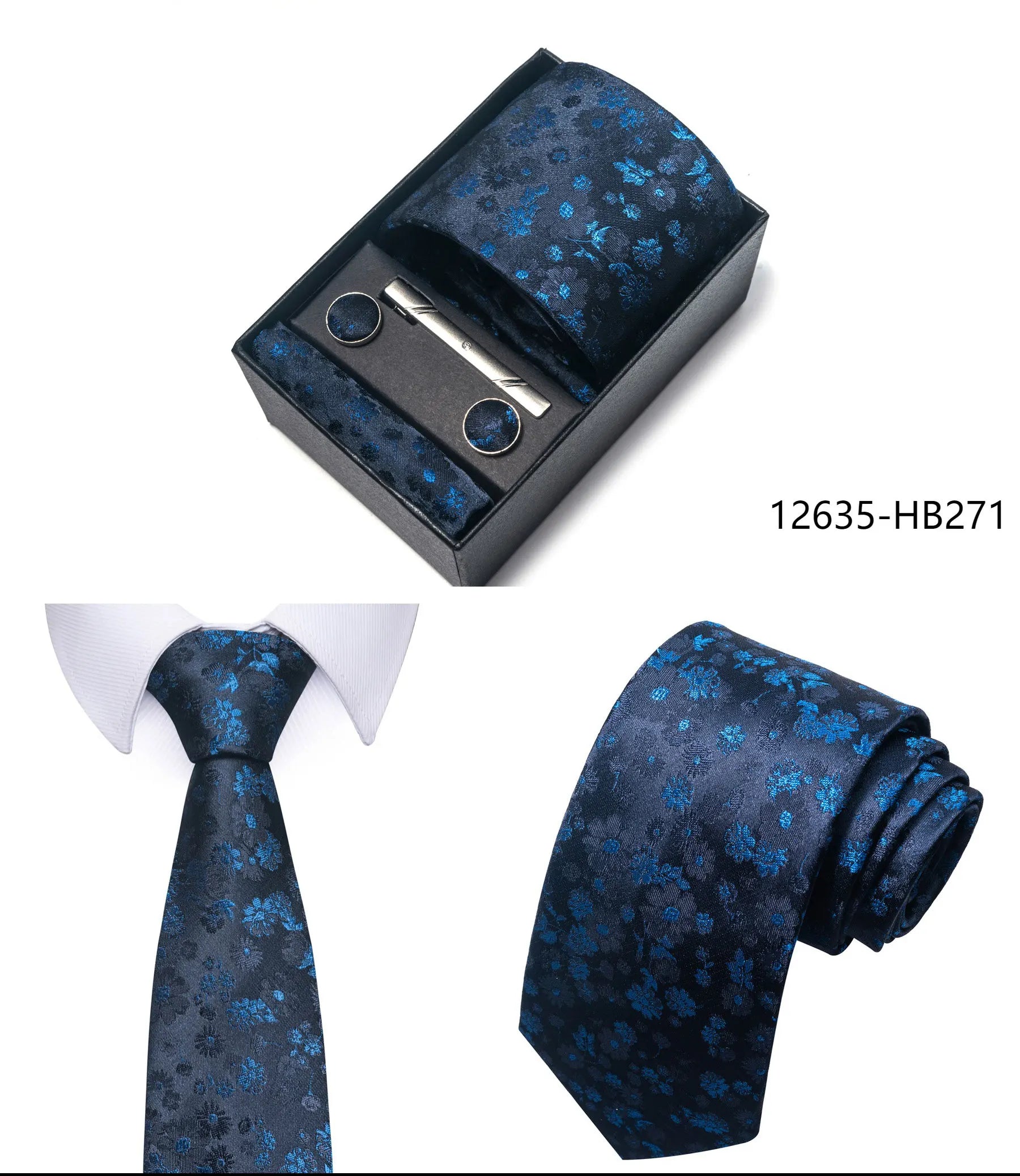 Luxury Brand 8 cm Tie Handkerchief Cufflink Clip Set For Men Wedding Gravata Suit Accessories Holiday Gift Box - BOC-WEAR