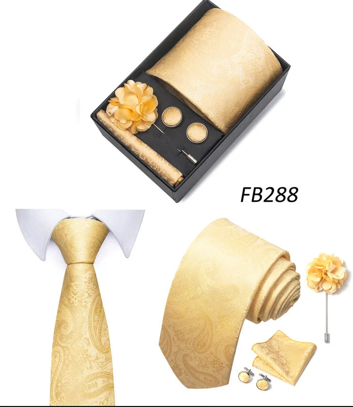 New Designer Blue Red Green Paisley Ties For Men Wedding Party Neck Tie Luxury Tie Pocket Square Cufllink Brooch Set - BOC-WEAR