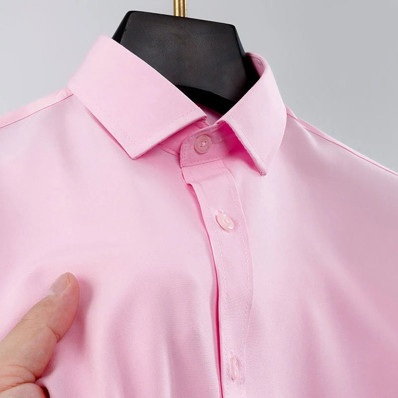 New Anti-Wrinkle Men's Shirts Long Sleeve For Men Slim Fit Stretch Camisa Social Business Formal Blouse White Office Shirt S-5XL - BOC-WEAR