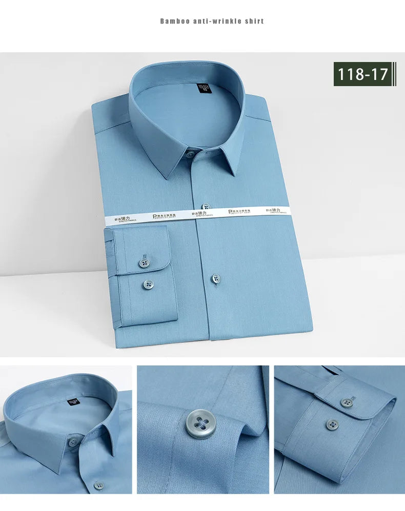 Men's white shirt long sleeved wedding business non ironing formal wear professional workwear casual wrinkle resistant shirt - BOC-WEAR