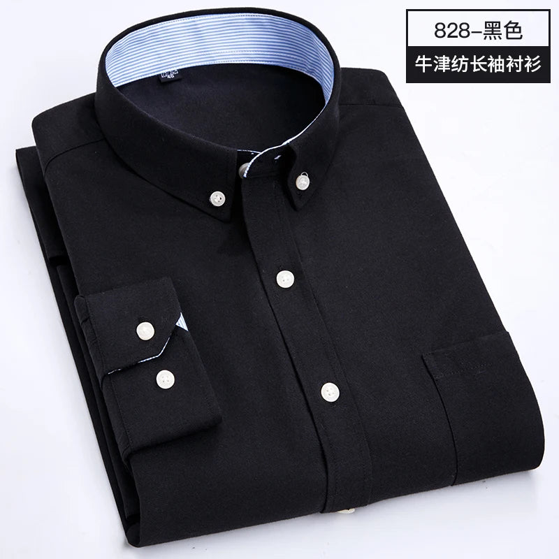 Men's long sleeve shirt Oxford woven casual non-ironing spring summer autumn slim top comfortable trend fashion with white shirt - BOC-WEAR