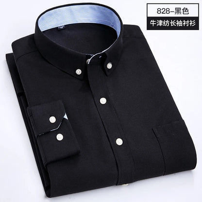 Men's long sleeve shirt Oxford woven casual non-ironing spring summer autumn slim top comfortable trend fashion with white shirt - BOC-WEAR
