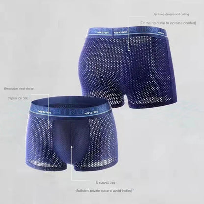 BOC-WEAR Men's Ice Silk Boxers - 4-Pack Breathable Mesh Underwear - BOC-WEAR