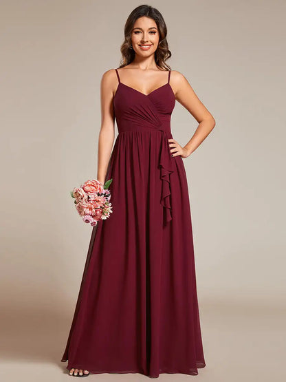 Elegant Evening Dresses Maxi Sleeveless Pleated Lotus Leaf Floor Length 2025 Ever Pretty of Chiffon Orchid Bridesmaid Dress
