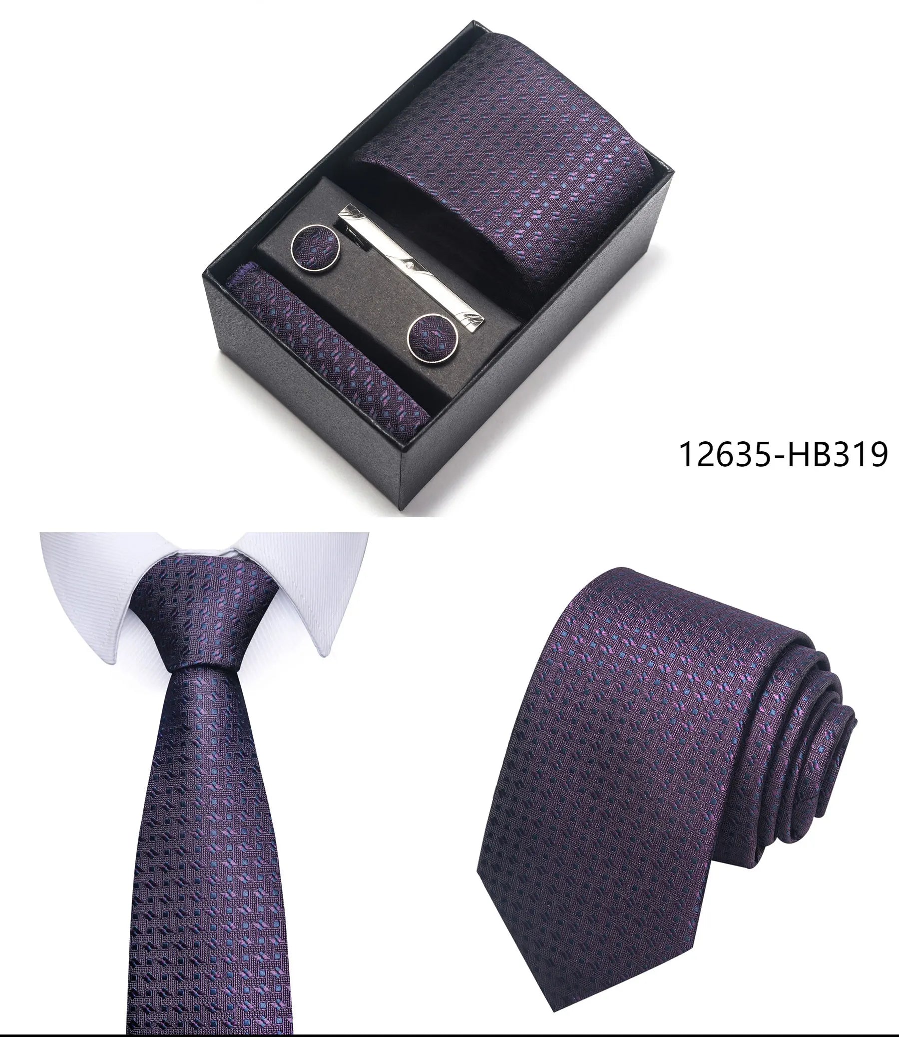 Premium Men's Tie Gift Set - 8cm Silk Necktie with Pocket Square, Cufflinks & Tie Clip - BOC-WEAR