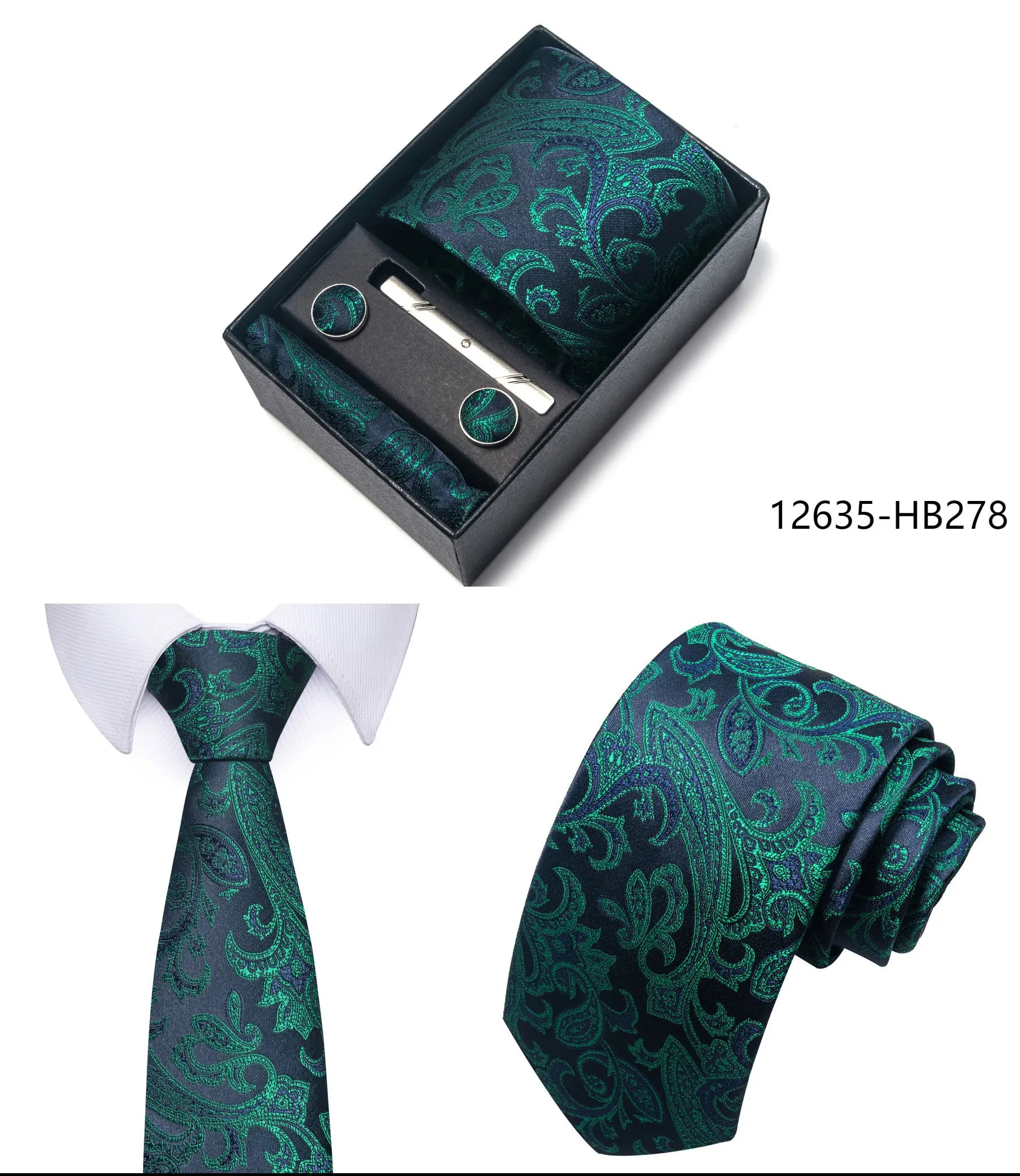 Premium Men's Tie Gift Set - 8cm Silk Necktie with Pocket Square, Cufflinks & Tie Clip - BOC-WEAR