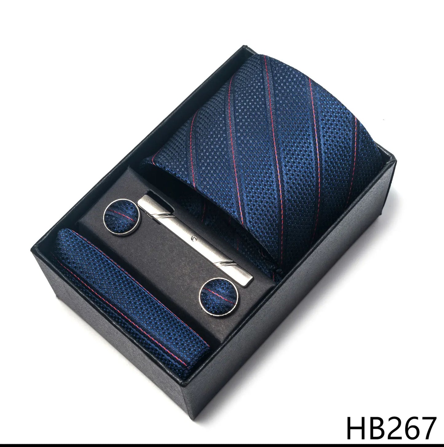 Premium Men's Tie Gift Set - 8cm Silk Necktie with Pocket Square, Cufflinks & Tie Clip - BOC-WEAR