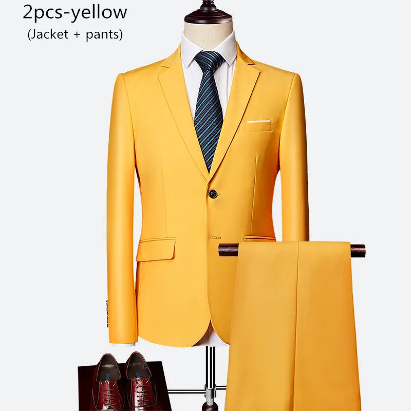Luxury 3 piece men's wedding suit fashion men's slim solid color business office suit sets large size men Blazer+ pants + vest - BOC-WEAR