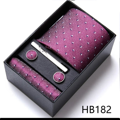 Top Grade Holiday Gift Box 7.5 cm Green Print Tie Pocket Squares Cufflink Set Gravatas Man Suit Accessories Fit Formal Party - BOC-WEAR