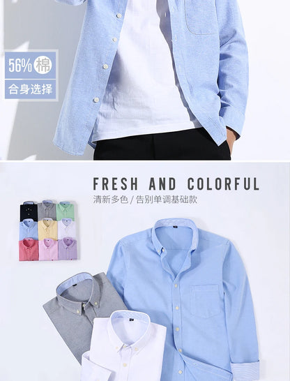 Men's long sleeve shirt Oxford woven casual non-ironing spring summer autumn slim top comfortable trend fashion with white shirt - BOC-WEAR
