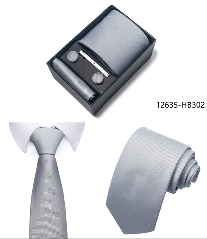 Premium Men's Tie Gift Set - 8cm Silk Necktie with Pocket Square, Cufflinks & Tie Clip - BOC-WEAR
