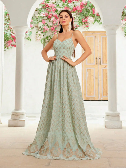 MGiacy suspender chiffon embroidery positioning large swing long skirt