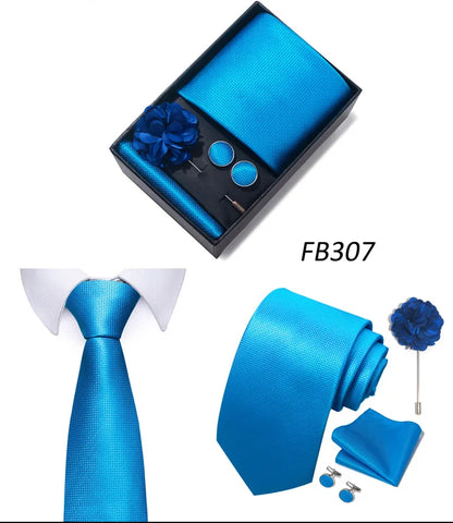 New Designer Blue Red Green Paisley Ties For Men Wedding Party Neck Tie Luxury Tie Pocket Square Cufllink Brooch Set - BOC-WEAR